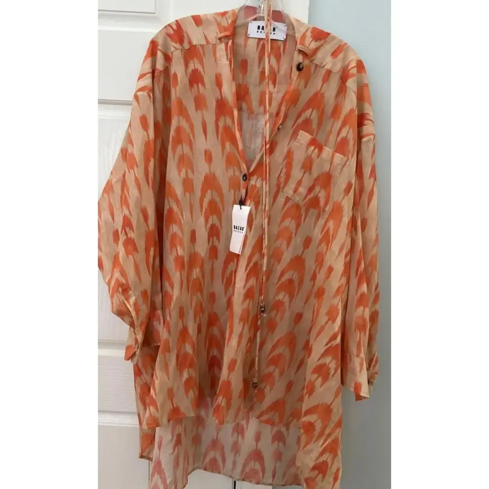 BAZAR DELUXE Kaftan NWT Size 48 Tan Orange Beach Cover - Picture 2 of 10